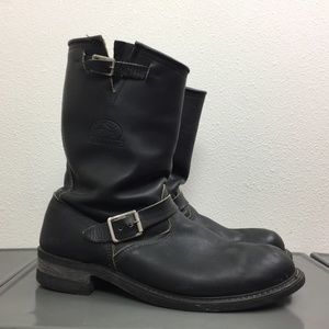 Carolina Black Leather Engineer Moto Boots 13W